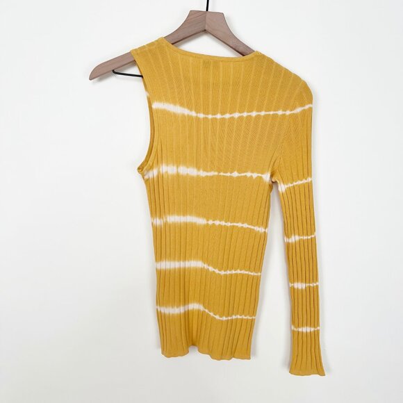 New Sandro Bali One-Sleeve Striped Ribbed Knit Top Sweater Asymmetrical Shirt - Picture 11 of 13